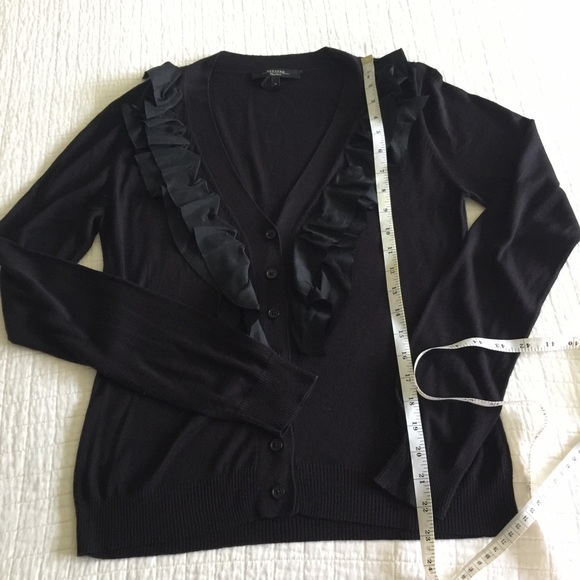 EUC Max Mara black on black cardigan w/ruffle along vneck - Picture 6 of 6